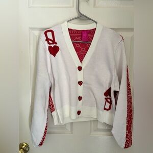 Queen of sparkles Women's White and Red Cardigan Sweater